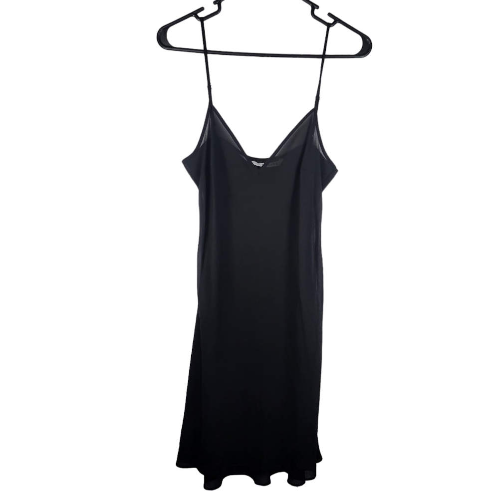 VERONICA BEARD Womens Silk Black V Neck Flowy Spaghetti Strap Slip Dress Sheer